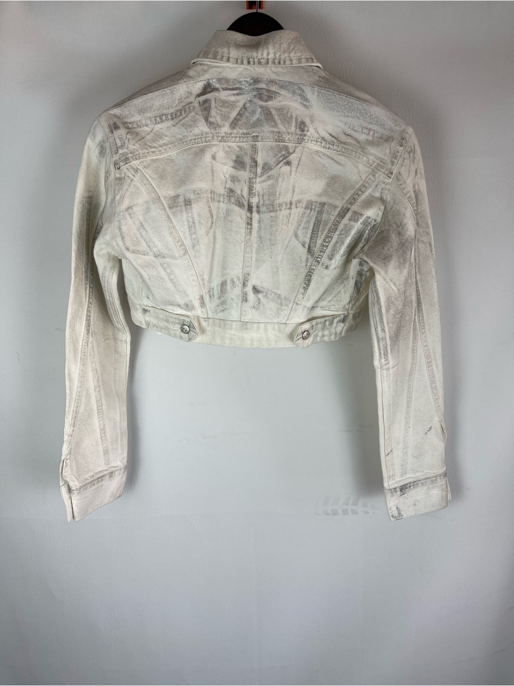 Zara Metallic Silver High-Low Cropped Denim Jacket NWT Size S - Picture 2 of 10